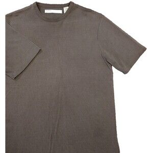Perry Ellis Men Vintage Large Brown Ribbed Knit Short Sleeve Shirt Top Tee